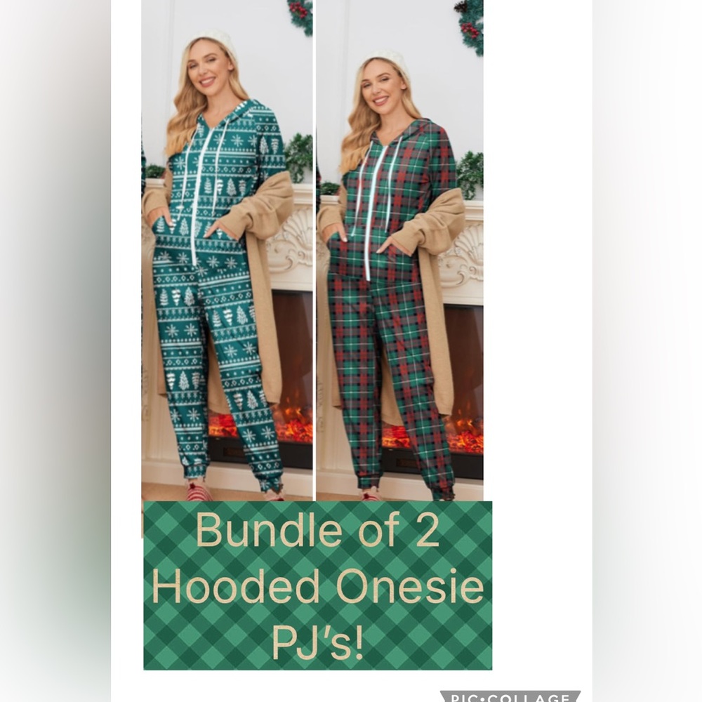 Bundle of 2 Women’s Holiday Hooded Onesie Pajamas – Size XL, NWOT